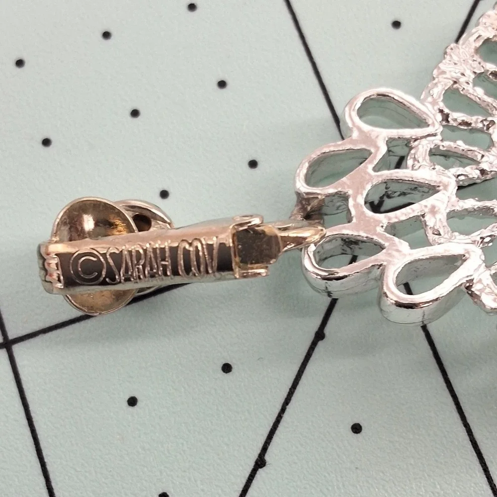 Sarah Coventry Silvertone Filigree‎ Medallion Dangle Clip-On Earrings 2.5